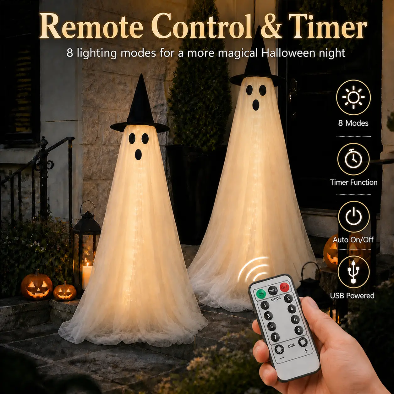 Remote control with 8 lighting modes timer and USB power